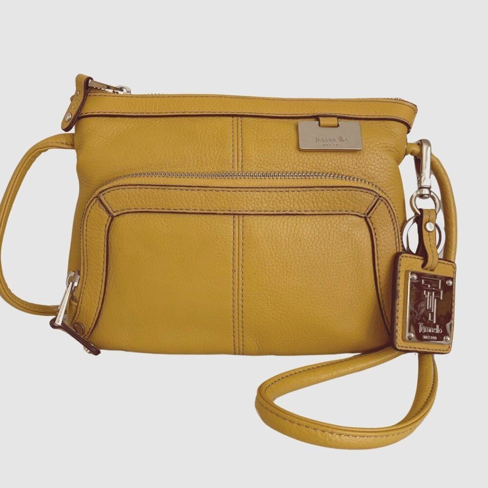 Tignanello Mustard Yellow Leather Crossbody Multi-Pocket Bag-charm